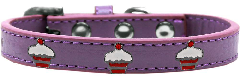 Red Cupcake Widget Dog Collar Lavender Size 12